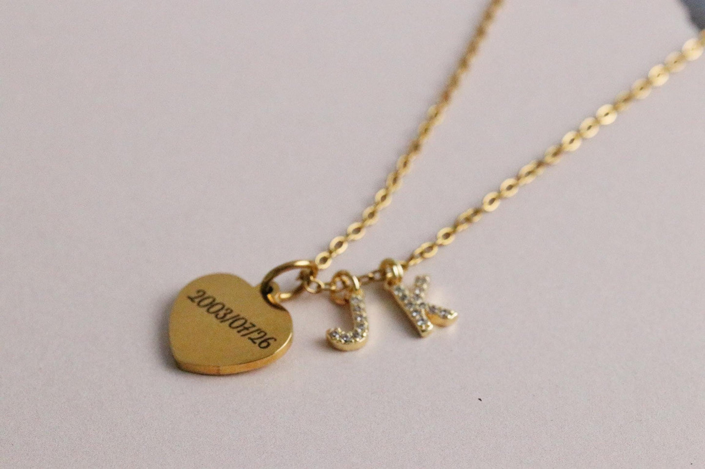Initial and Date Necklace, Double Initial Love Heart Pendant with 2 Initial, New Baby Gift For Mum, Mothers Day Gift, Christmas Gifts Idea