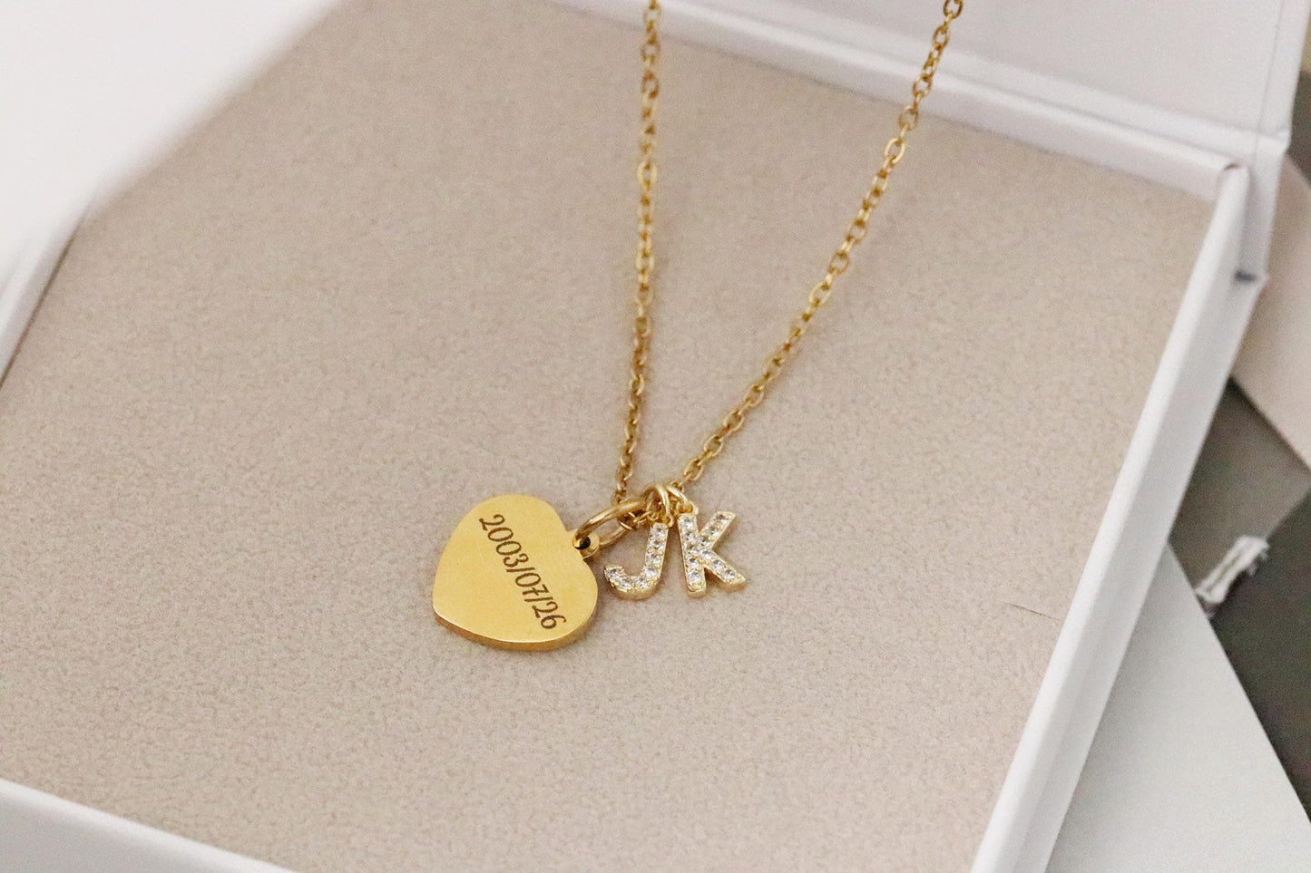 Initial and Date Necklace, Double Initial Love Heart Pendant with 2 Initial, New Baby Gift For Mum, Mothers Day Gift, Christmas Gifts Idea
