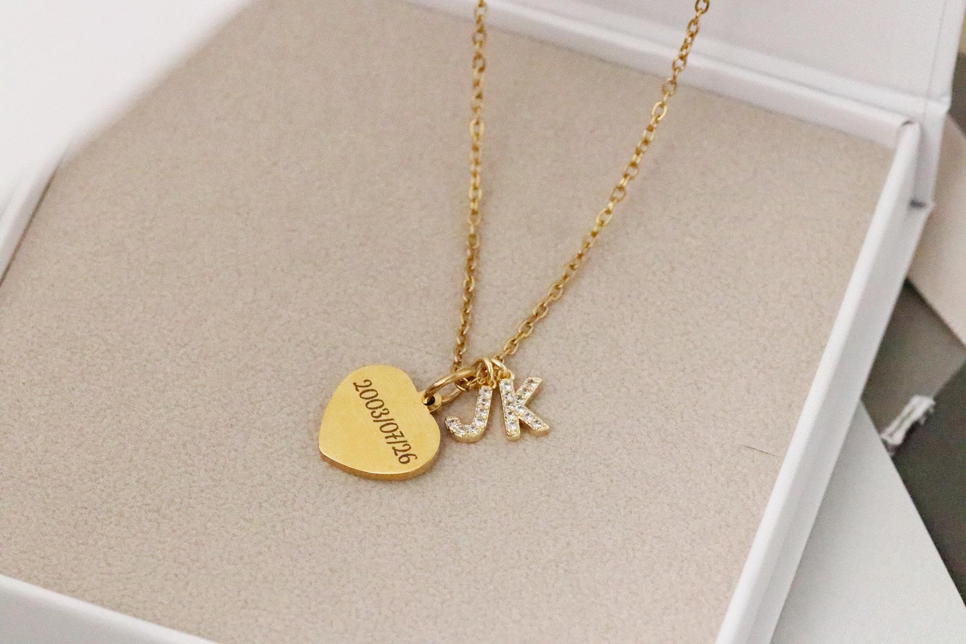 Initial and Date Necklace, Double Initial Love Heart Pendant with 2 Initial, New Baby Gift For Mum, Mothers Day Gift, Christmas Gifts Idea