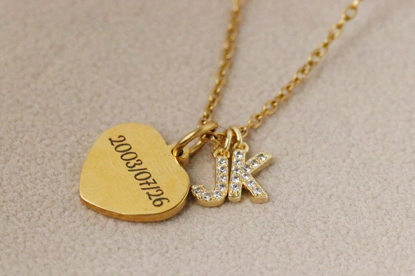 Initial and Date Necklace, Double Initial Love Heart Pendant with 2 Initial, New Baby Gift For Mum, Mothers Day Gift, Christmas Gifts Idea
