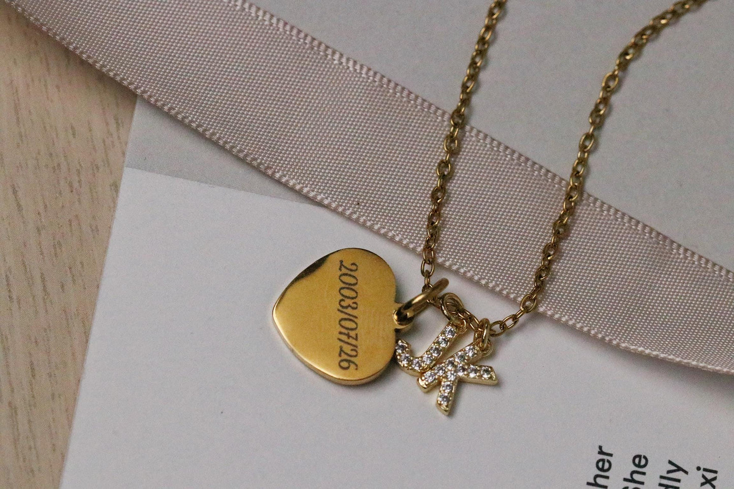 Initial and Date Necklace, Double Initial Love Heart Pendant with 2 Initial, New Baby Gift For Mum, Mothers Day Gift, Christmas Gifts Idea