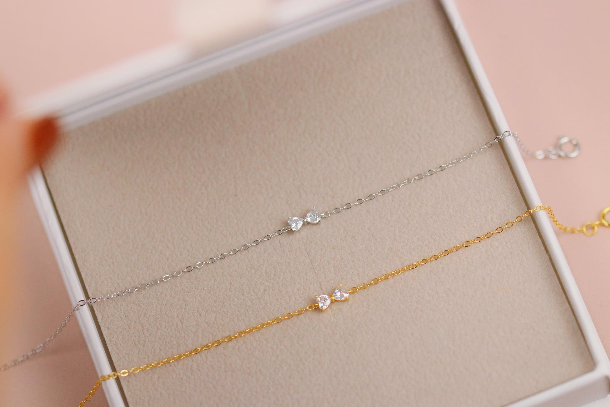 Sterling Silver Gold Bow Bracelet – Dainty CZ Butterfly Bowknot Chain,Minimalist Jewellery,Birthday Gift