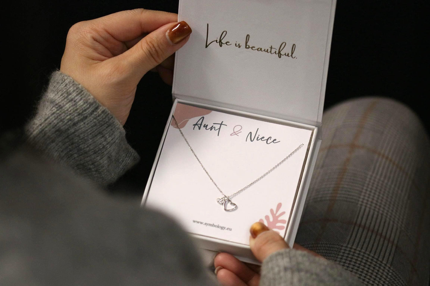 925 Silver Double Heart Necklace – Elegant Rose Gold Pendant with Crystal Heart | Minimalist Jewellery