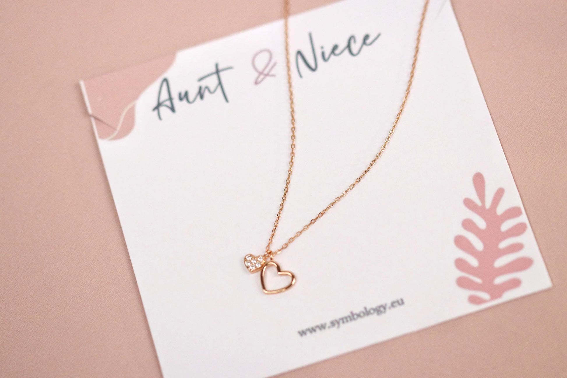 Rose Gold Aunt and Niece Necklace – Sterling Silver Heart Necklace | Birthday Gift for Auntie