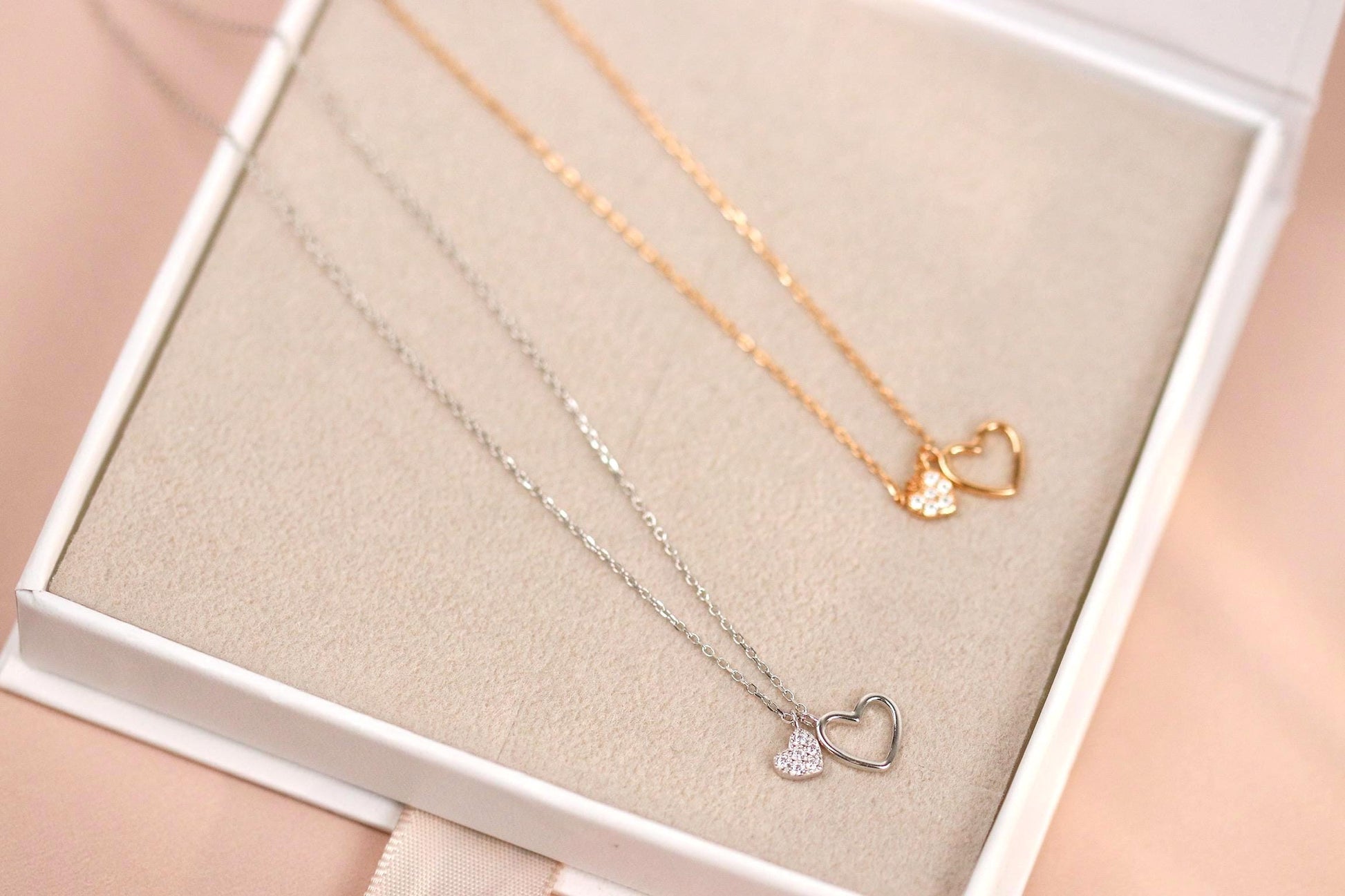 Rose Gold Aunt and Niece Necklace – Sterling Silver Heart Necklace | Birthday Gift for Auntie