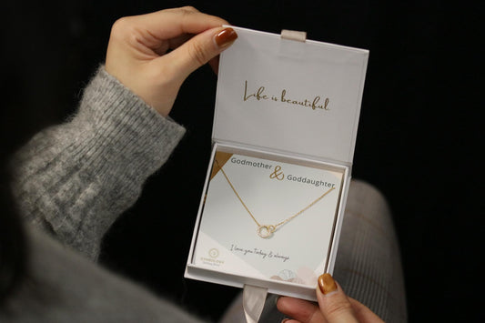Godmother Goddaughter Necklace, Silver Interlocking Circle Pendant, Dainty Gold Necklace, Baptism Gift for Her