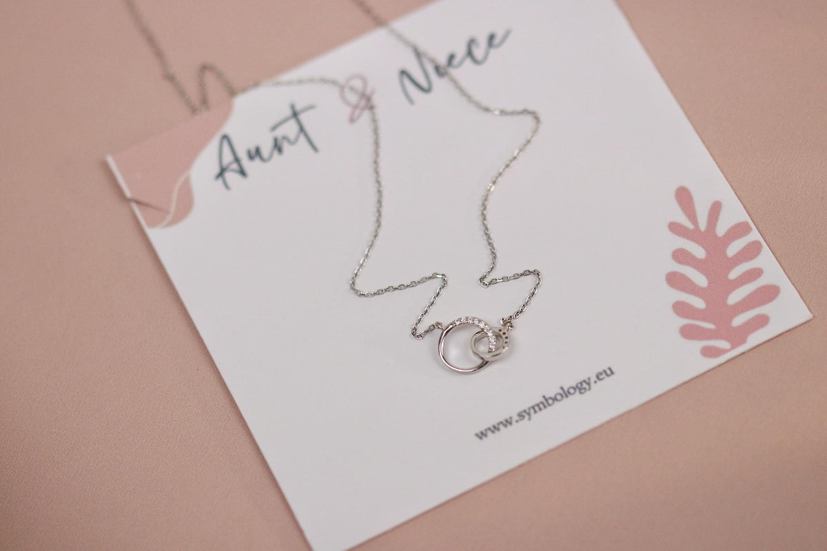 Godmother Goddaughter Necklace, Silver Interlocking Circle Pendant, Dainty Gold Necklace, Baptism Gift for Her