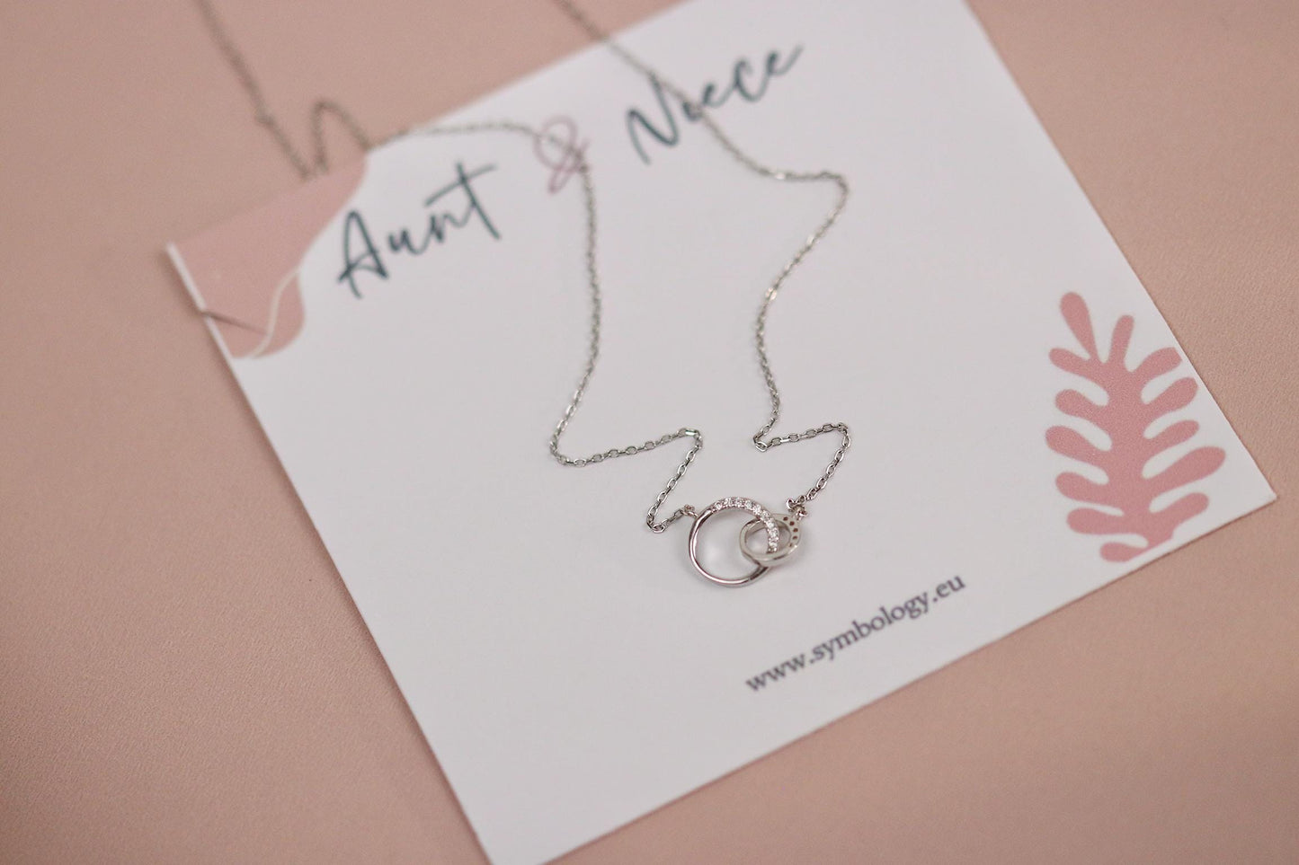 18th Birthday Gift,Elegant Interlocking Circle Necklace, Double Ring Pendant with Personalised Name Card