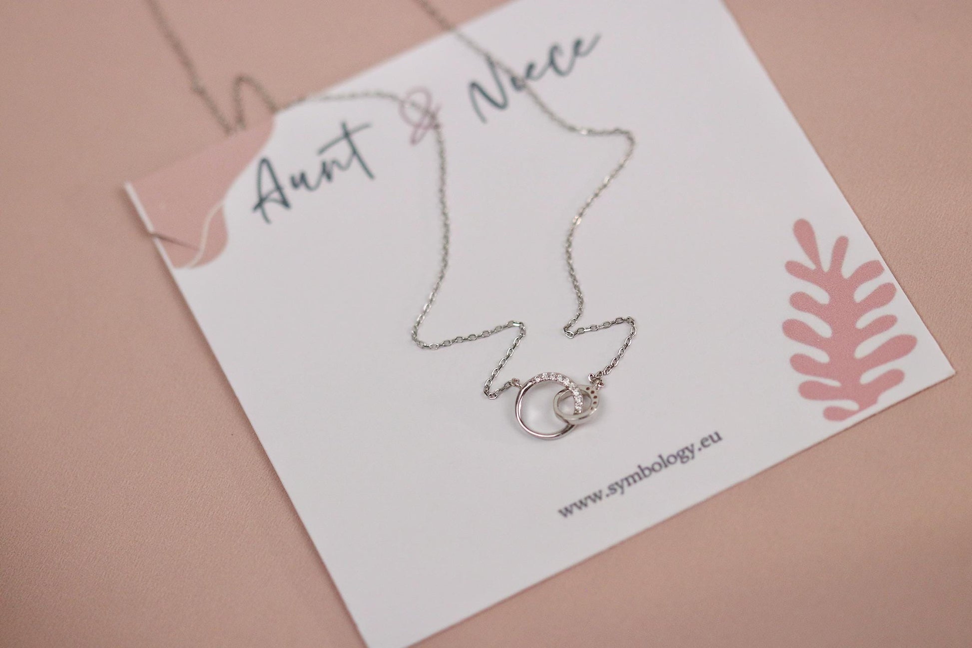 18th Birthday Gift,Elegant Interlocking Circle Necklace, Double Ring Pendant with Personalised Name Card