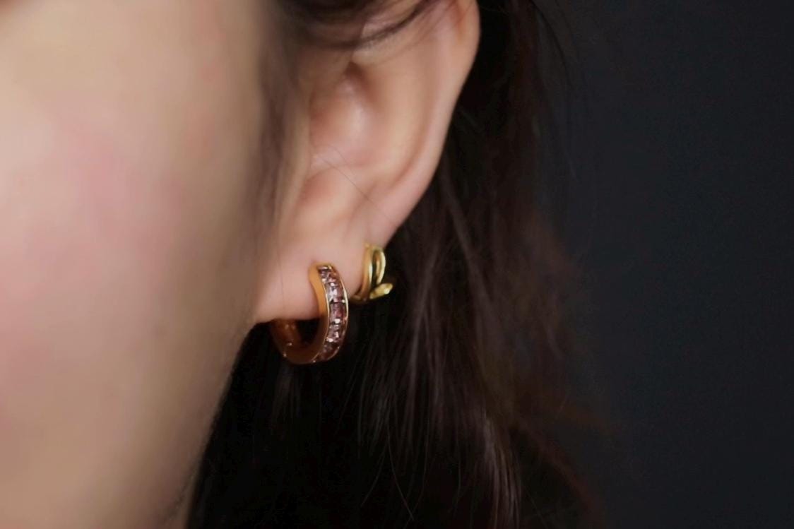 June Birthstone Earrings: Alexandrite CZ Hoop Earrings, Chunky Gold Huggies for Woman