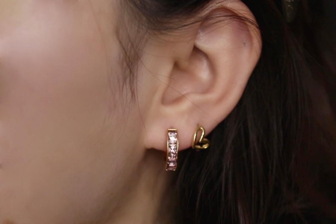 June Birthstone Earrings: Alexandrite CZ Hoop Earrings, Chunky Gold Huggies for Woman