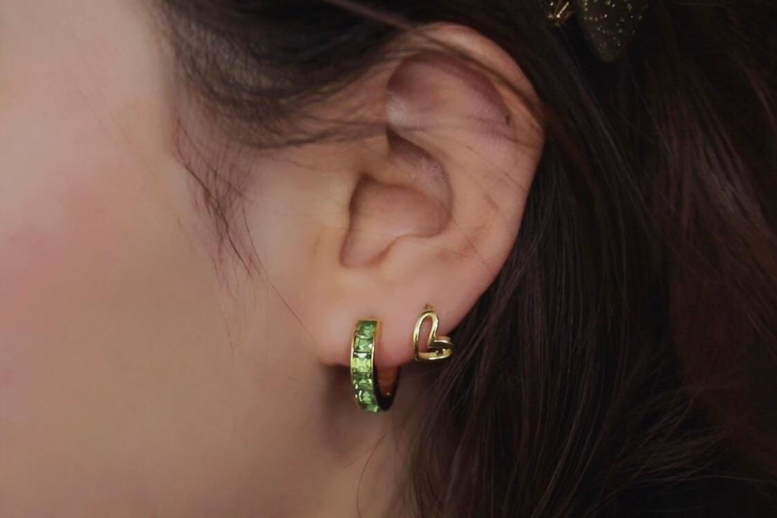 August Birthstone Earrings: Peridot Swarovski Crystal Hoops, 18ct Gold Plated Huggies for Woman