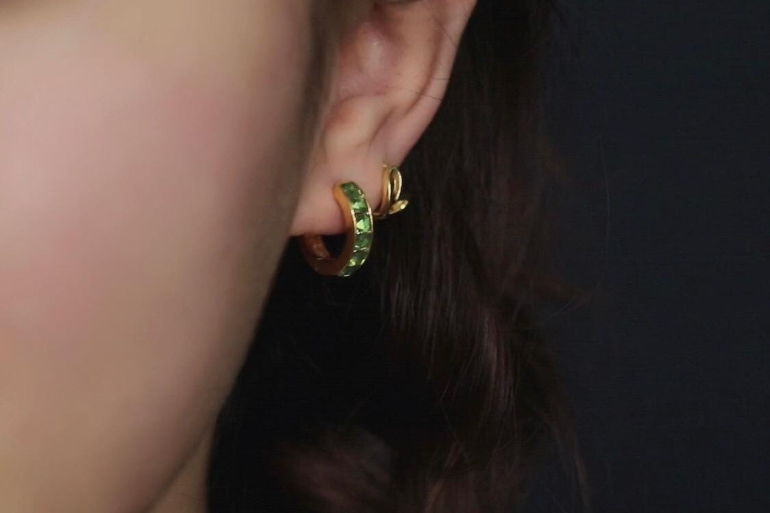 August Birthstone Earrings: Peridot Swarovski Crystal Hoops, 18ct Gold Plated Huggies for Woman