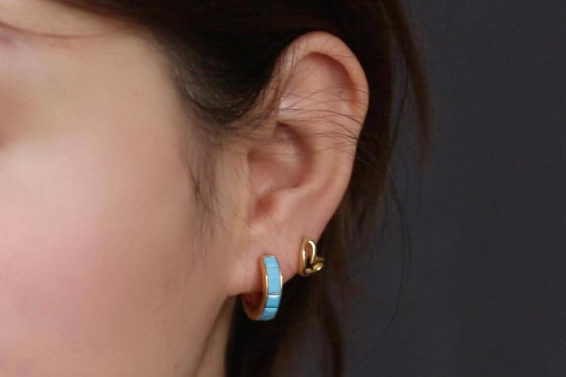 December Birthstone Jewellery: Gold Turquoise Crystal Hoop Earrings, Minimalist Jewellery for Woman