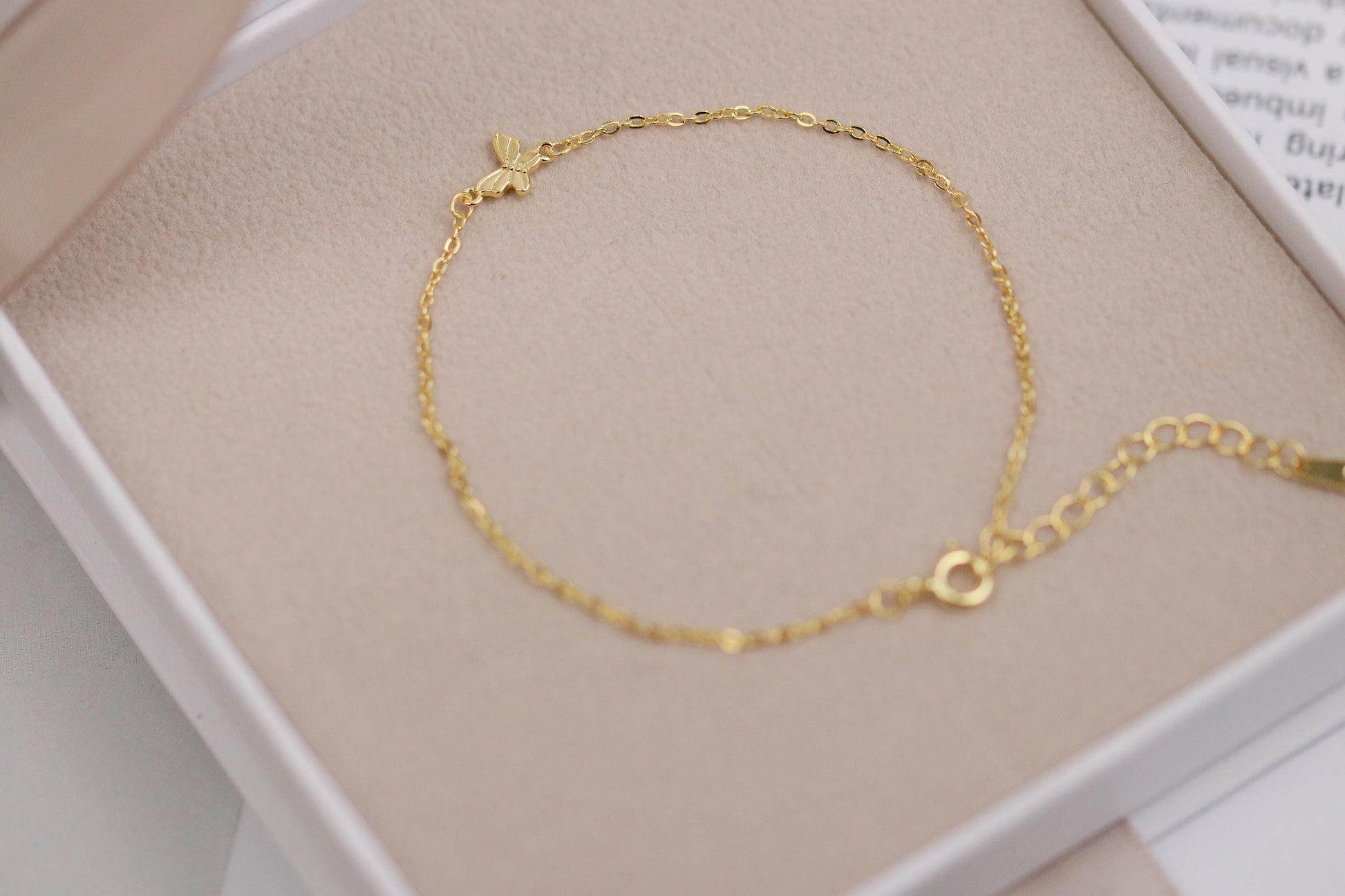 925 Sterling Silver or Gold Butterfly Bracelet – Dainty Minimalist Jewellery, Christmas Gift for Her