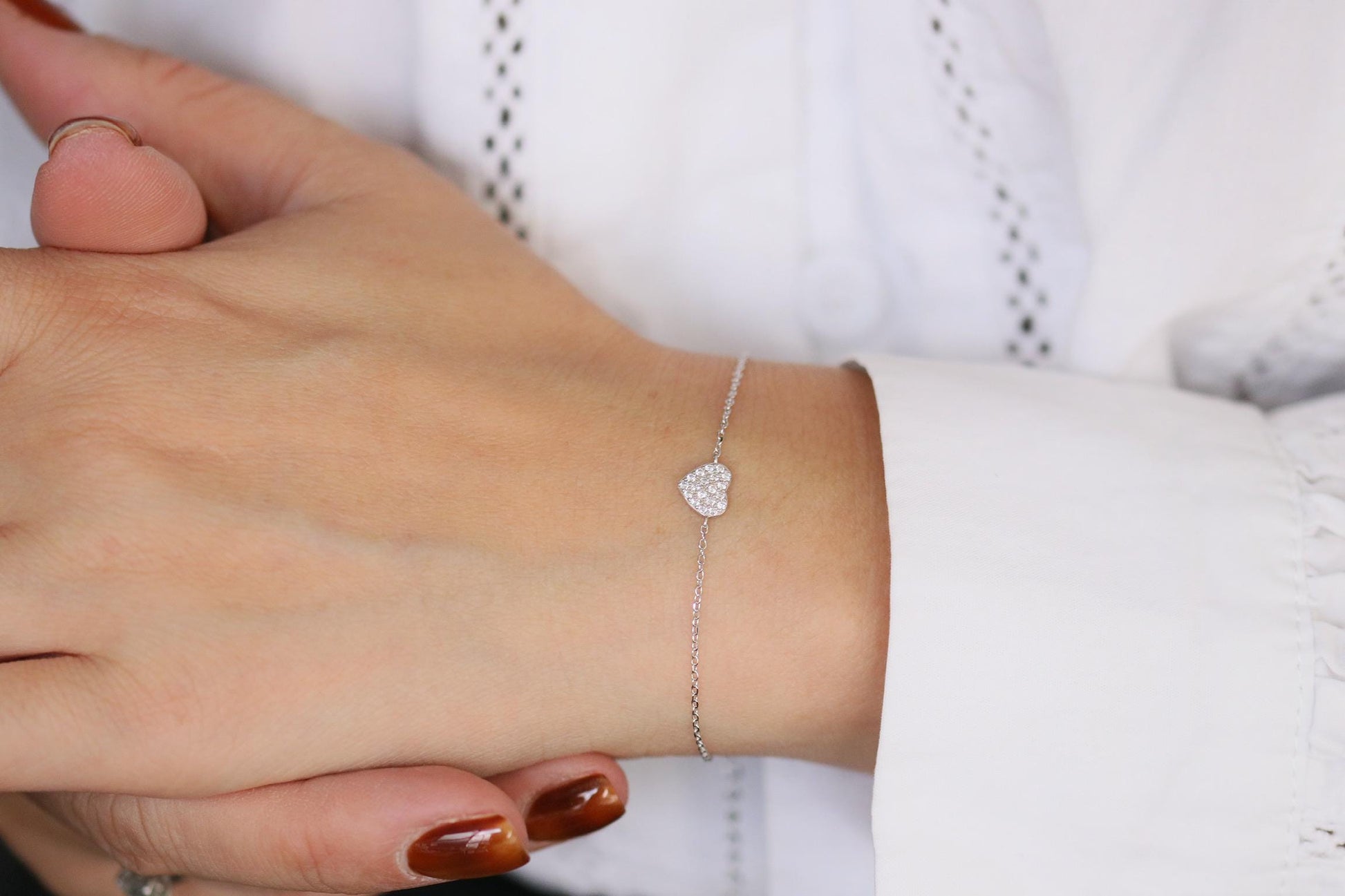 925 Sterling Silver or Gold Heart Bracelet – Dainty CZ Crystal Heart Chain, Minimalist Jewellery, Christmas Gift for Her