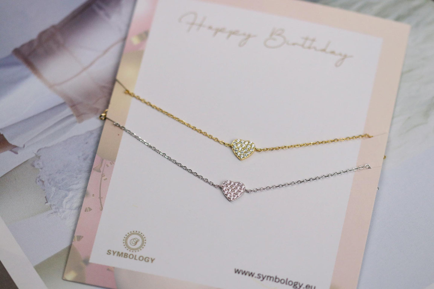925 Sterling Silver or Gold Heart Bracelet – Dainty CZ Crystal Heart Chain, Minimalist Jewellery, Christmas Gift for Her