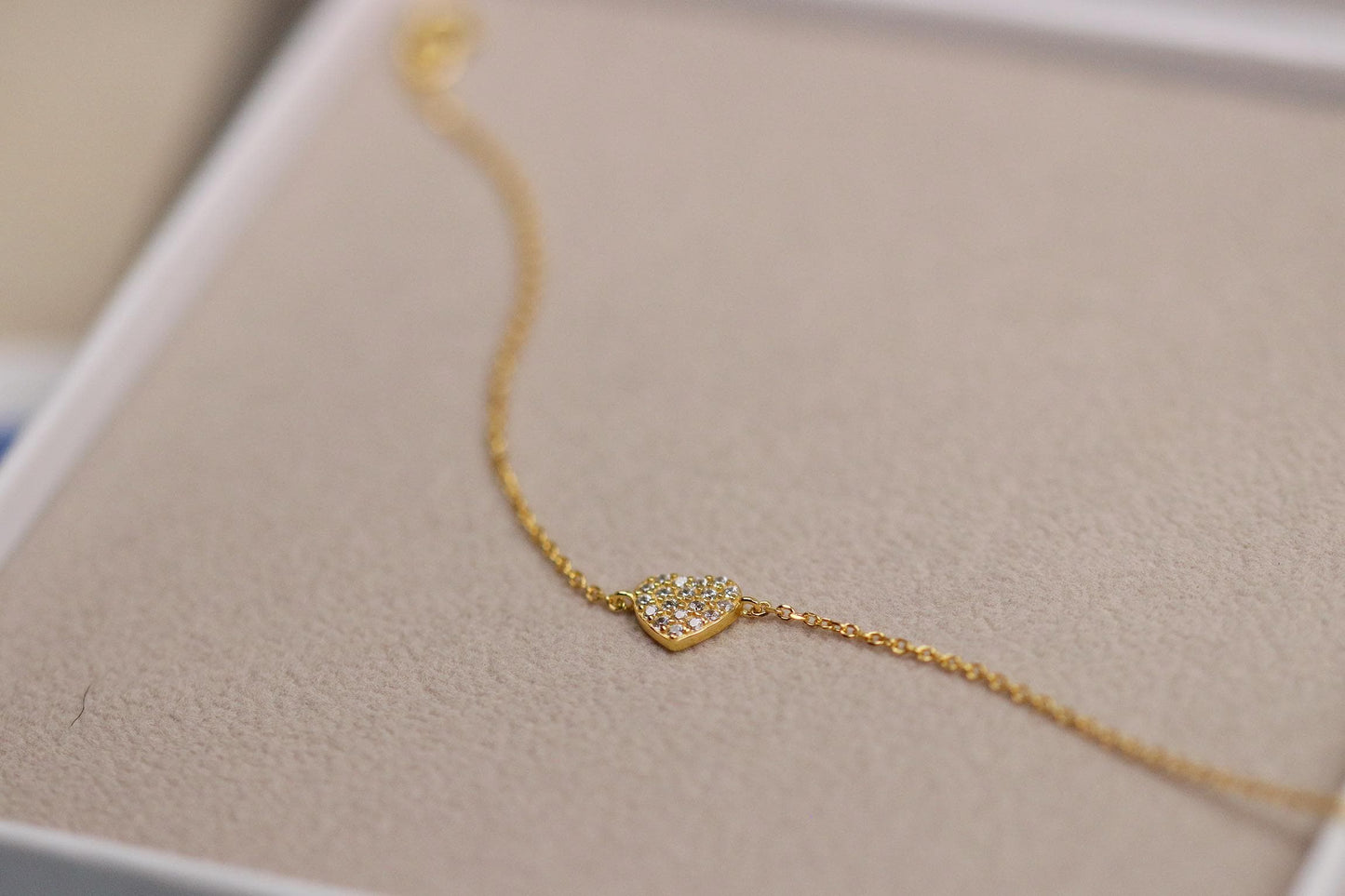925 Sterling Silver or Gold Heart Bracelet – Dainty CZ Crystal Heart Chain, Minimalist Jewellery, Christmas Gift for Her