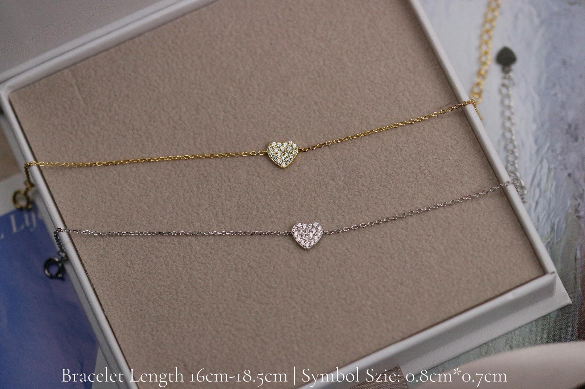 925 Sterling Silver or Gold Heart Bracelet – Dainty CZ Crystal Heart Chain, Minimalist Jewellery, Christmas Gift for Her