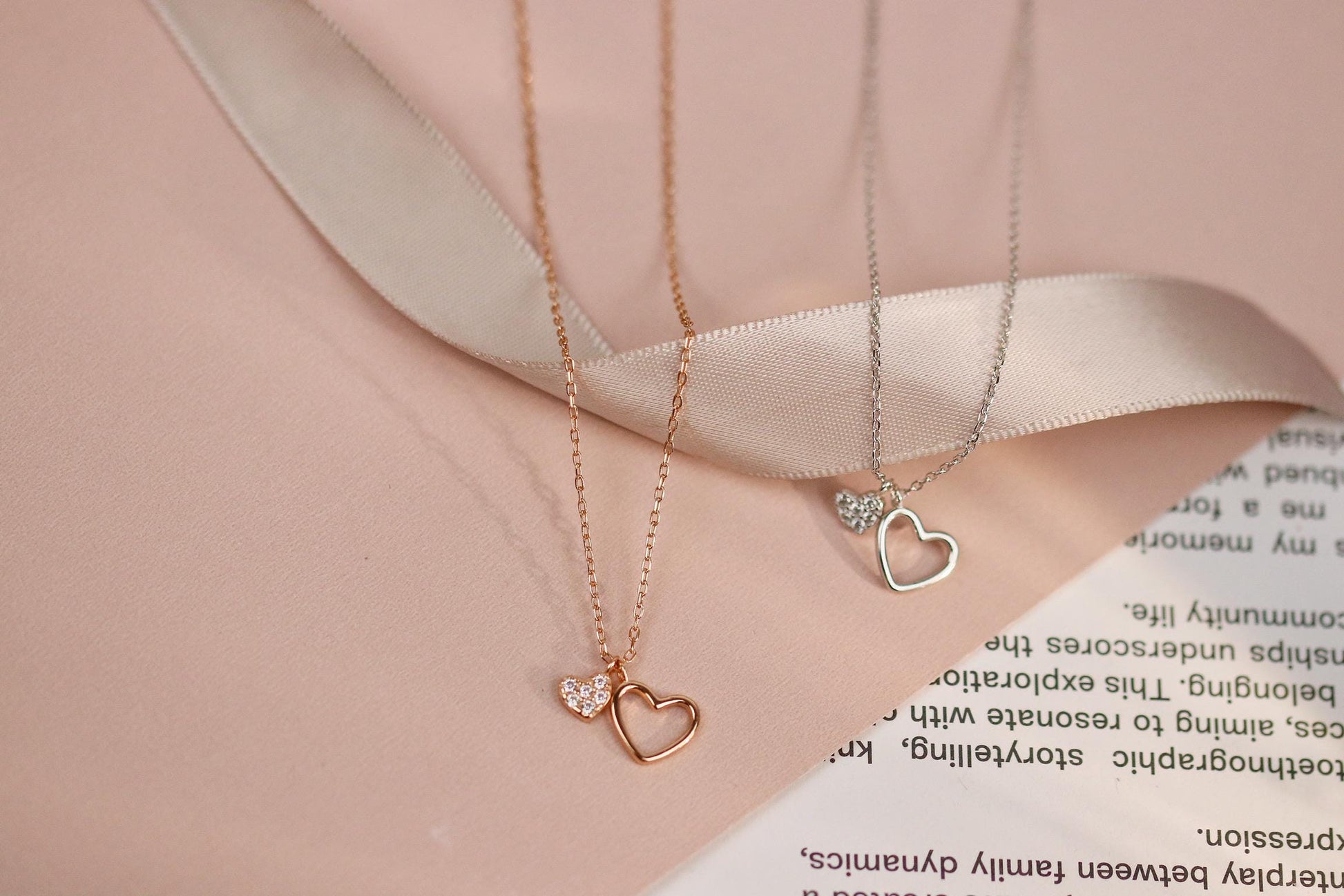Sterling Silver/Rose Gold Double Heart Necklace, Dainty Heart Pendant Jewellery, Aunt & Niece Gift