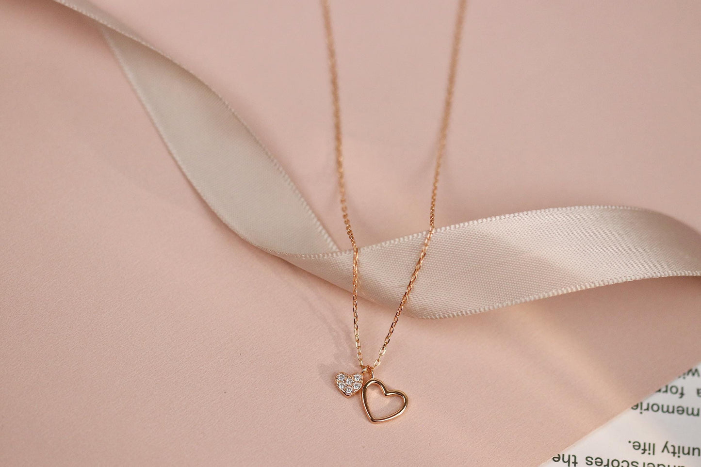 Sterling Silver/Rose Gold Double Heart Necklace, Dainty Heart Pendant Jewellery, 16th Birthday Gift
