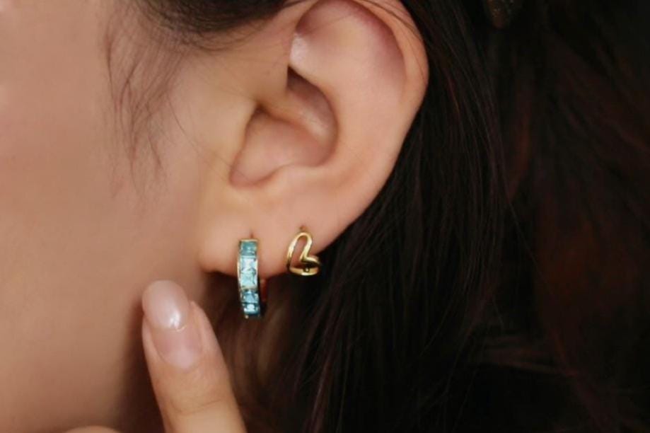 March Birthstone Earrings: Aqua CZ Crystal Hoops, Gold Plated Birthday Jewellery
