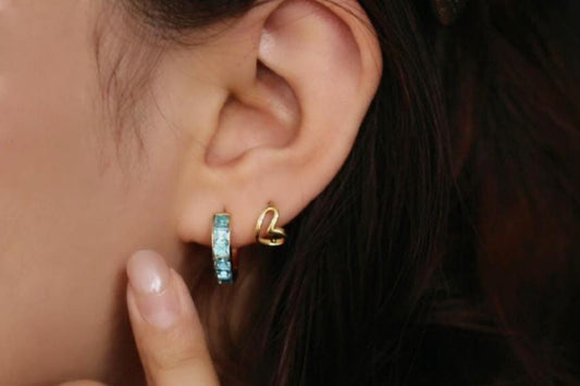 March Birthstone Earrings: Aqua CZ Crystal Hoops, Gold Plated Birthday Jewellery