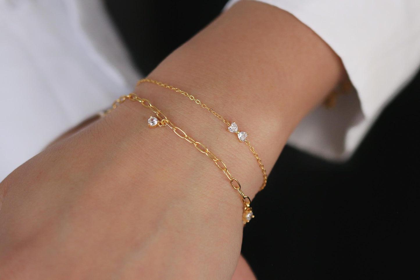 Sterling Silver Little Bow Bracelet – Dainty CZ Bowknot Chain Bangle Minimalist Jewellery, Christmas Gift