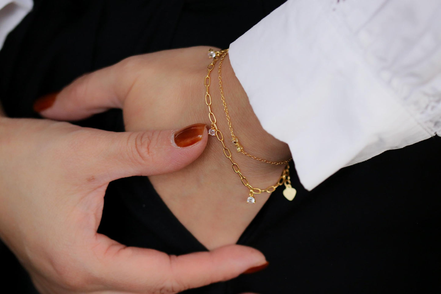 Sterling Silver, Gold Dainty Chain Bracelet – CZ Crystal Drop, Minimalist Adjustable Jewellery, Christmas Gift