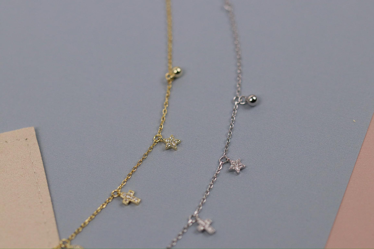 Sterling Silver or Gold Moon & Star Charm Bracelet, Dainty Celestial Bracelet, Birthday Gift