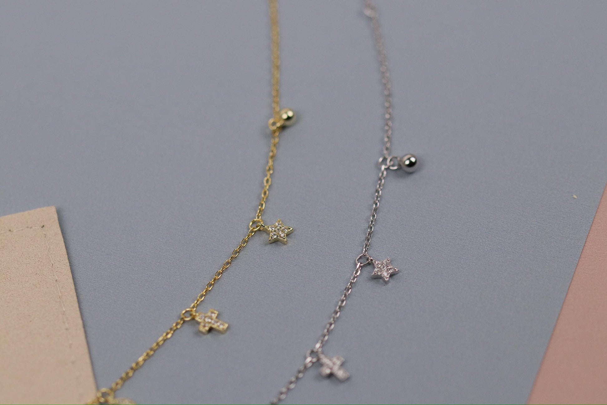 Sterling Silver or Gold Moon & Star Charm Bracelet, Dainty Celestial Bracelet, Birthday Gift