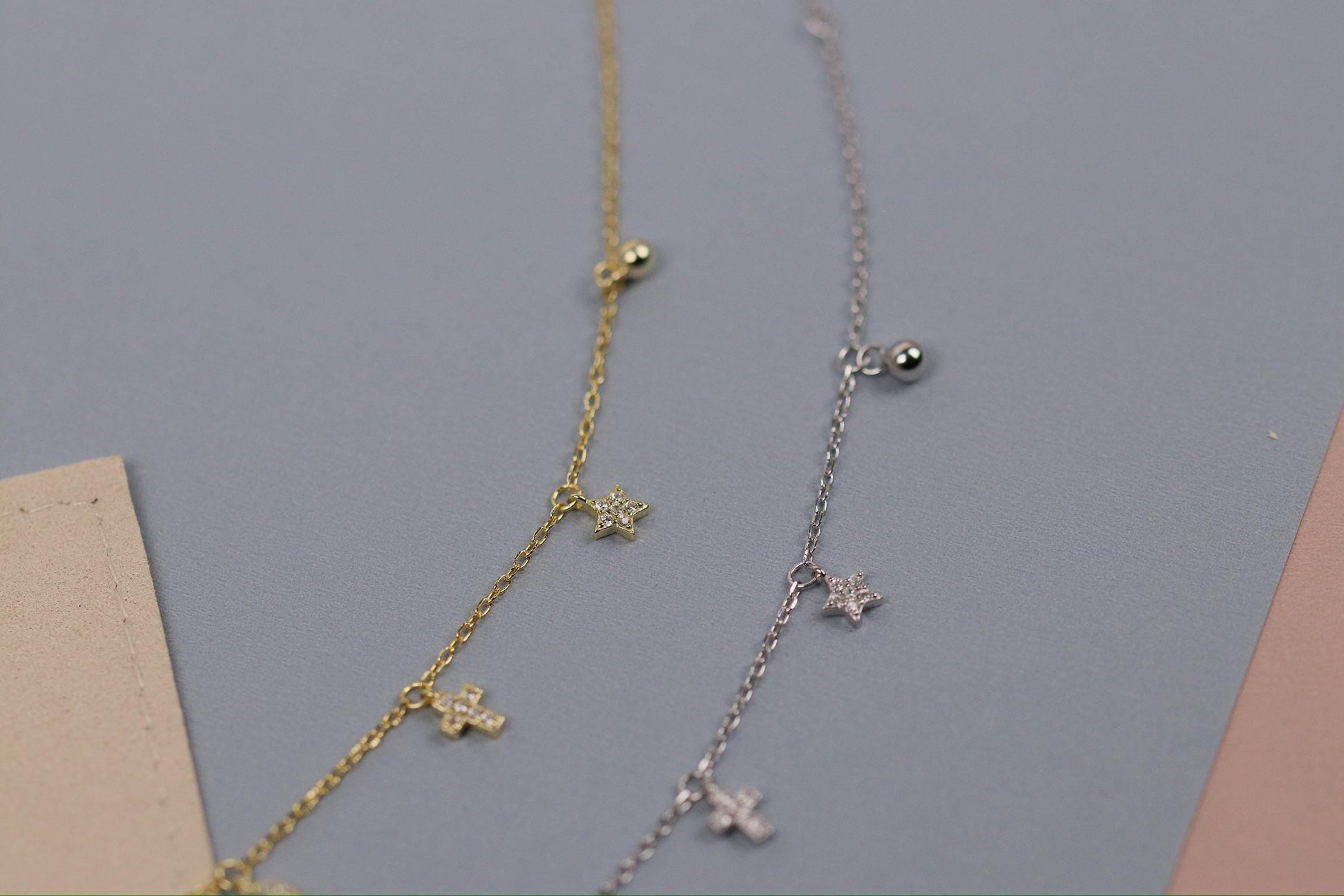 Sterling Silver Moon & Star Charm Bracelet, Gold Dainty Celestial Bracelet, Birthday Gift for Her