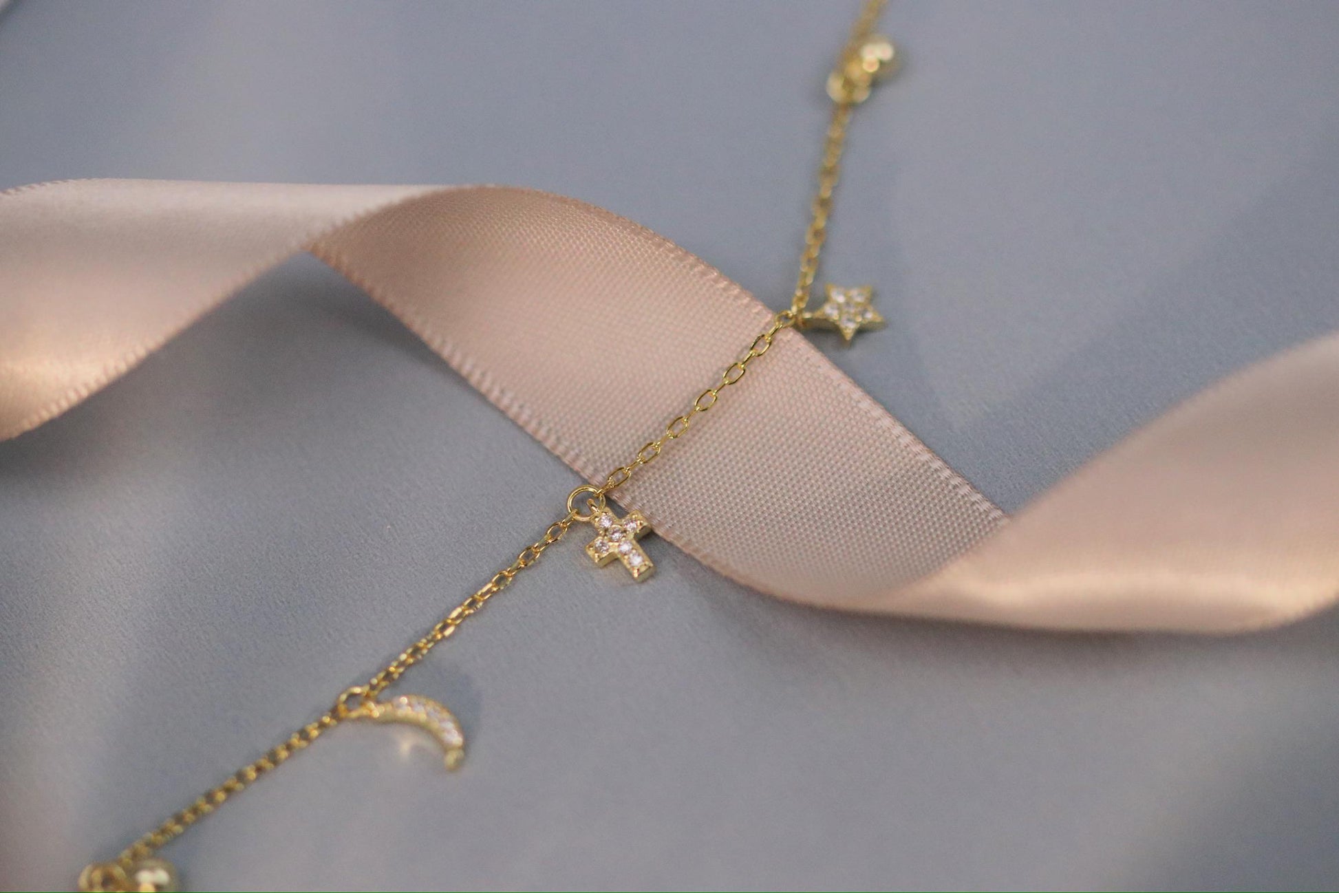 Sterling Silver or Gold Moon & Star Charm Bracelet, Dainty Celestial Bracelet, Birthday Gift