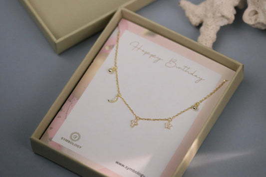 Sterling Silver or Gold Moon & Star Charm Bracelet, Dainty Celestial Bracelet, Birthday Gift