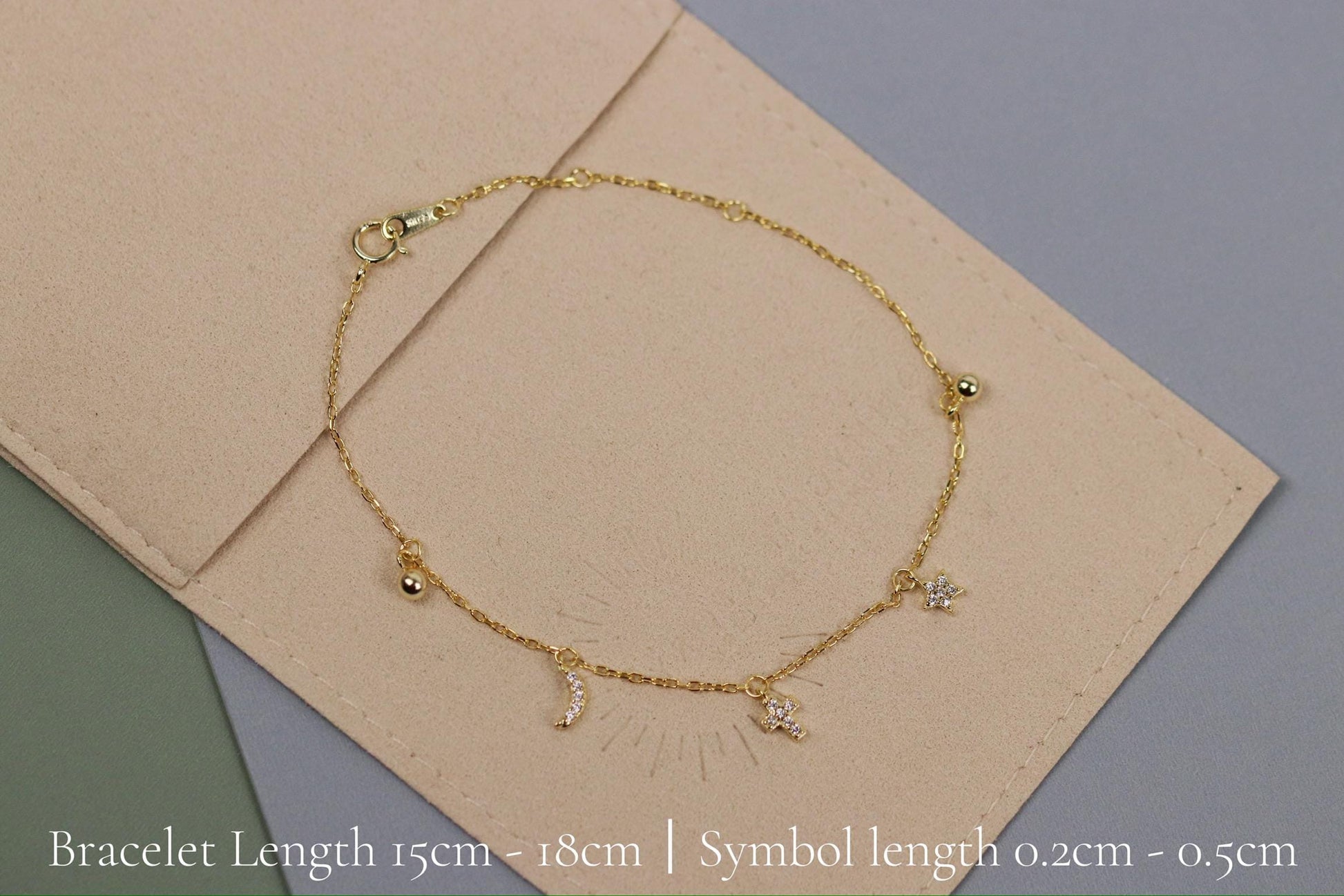 Sterling Silver or Gold Moon & Star Charm Bracelet, Dainty Celestial Bracelet, Birthday Gift