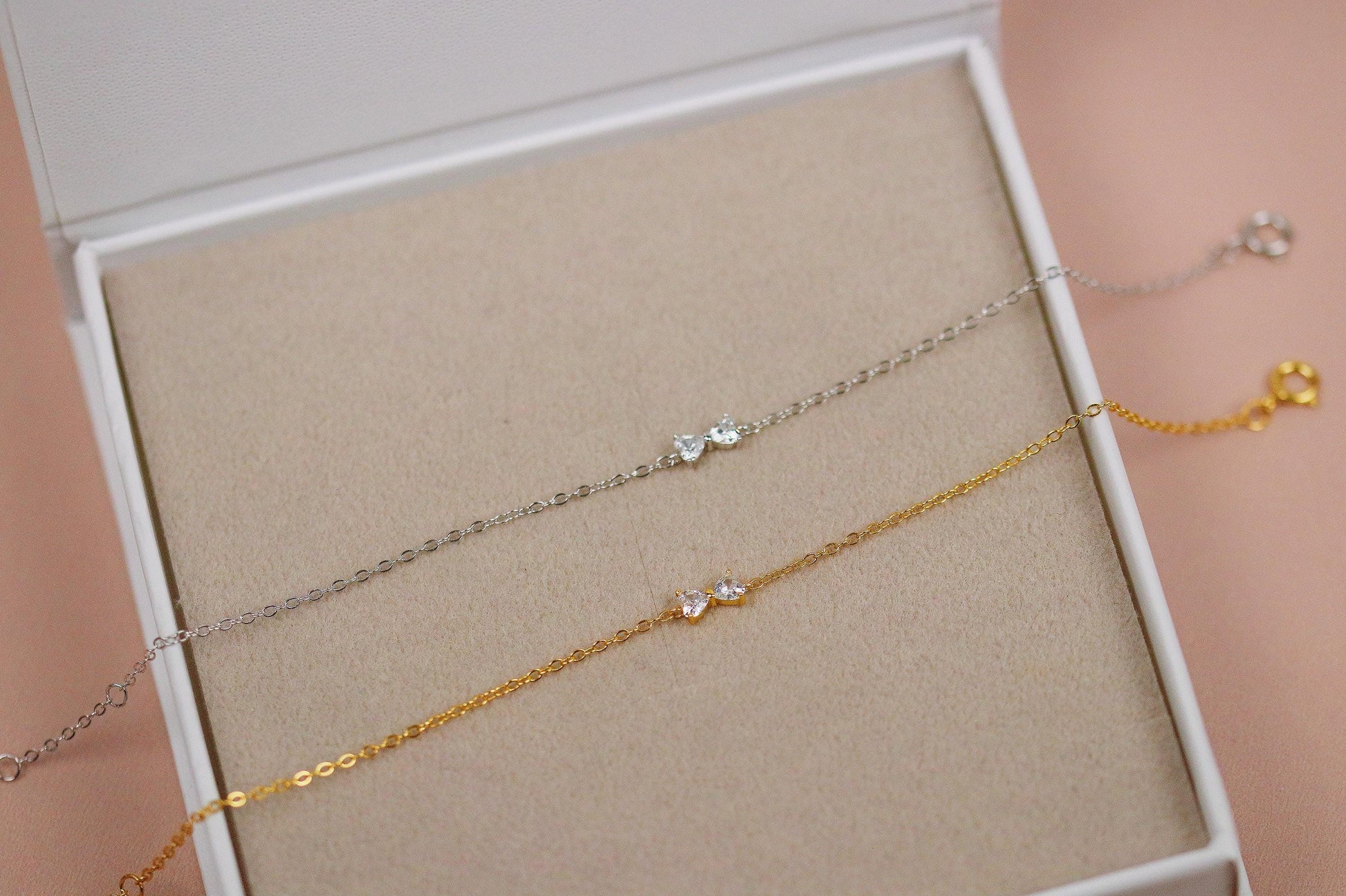 Sterling Silver Gold Bow Bracelet – Dainty CZ Butterfly Bowknot Chain,Minimalist Jewellery,Birthday Gift