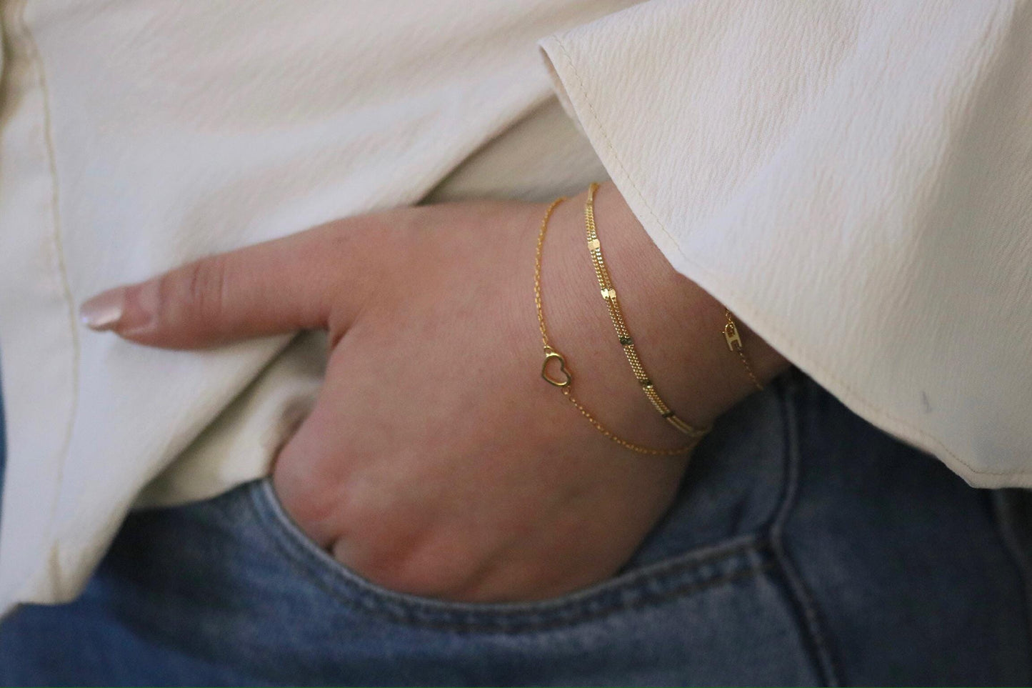 Sterling Silver Multi Layer Bracelet, Gold or Silver Dainty Chain Bangle, Minimalist Layered Jewelry