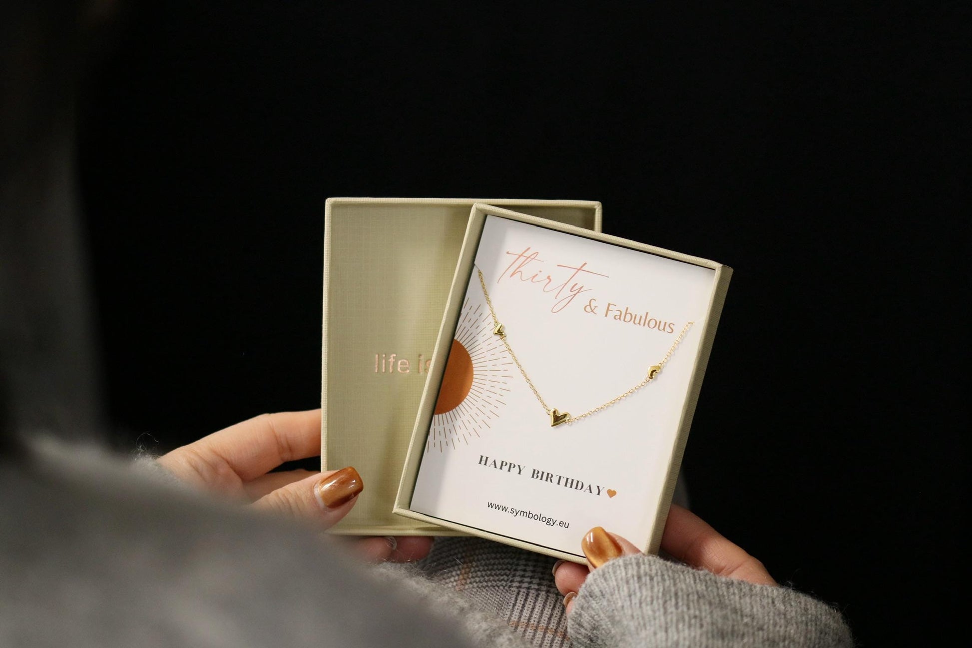 40th Birthday Gift, Three Love Heart Necklace, Milestone Birthday Jewellery with Personalised Name Card