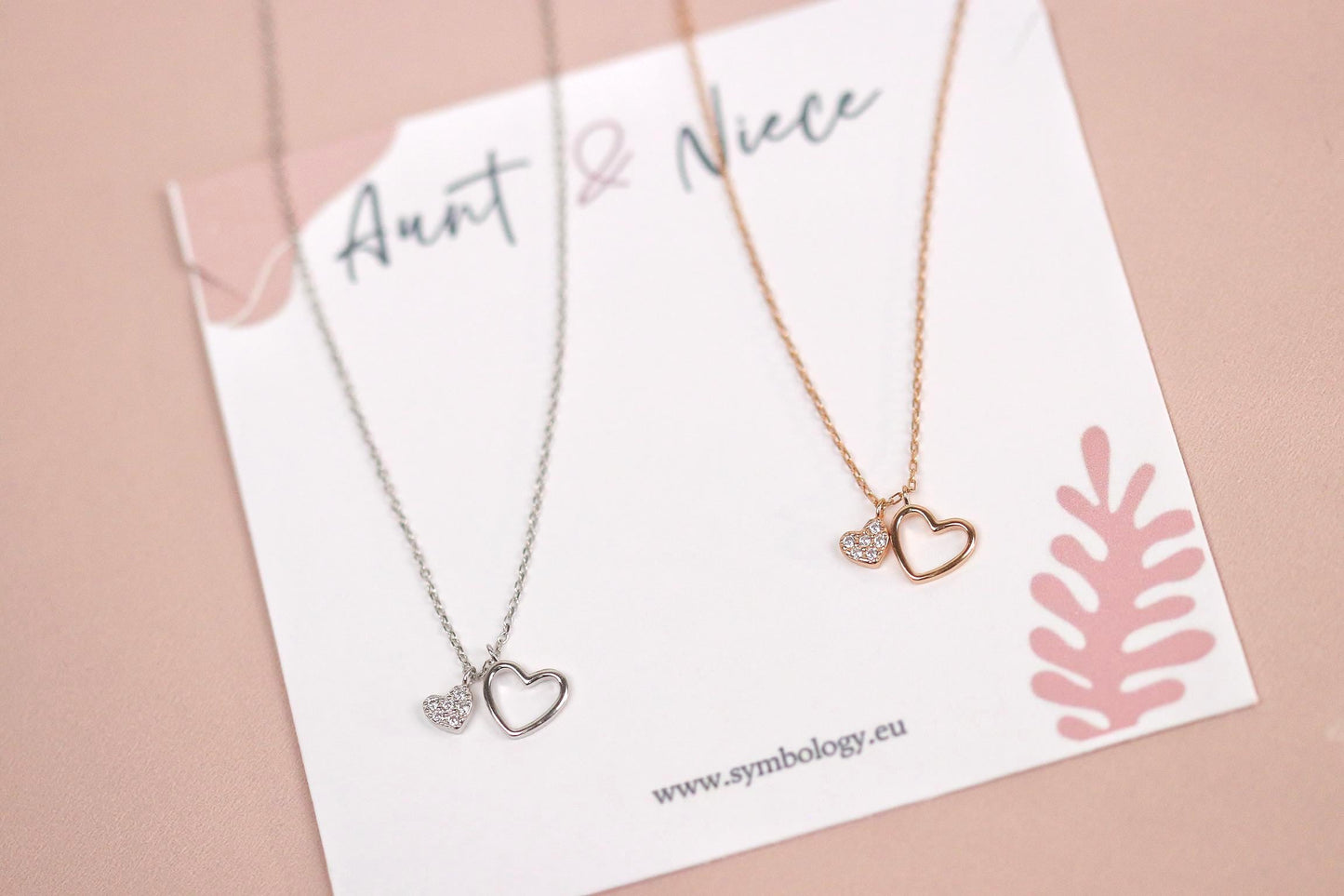 Rose Gold Aunt and Niece Necklace – Sterling Silver Heart Necklace | Birthday Gift for Auntie