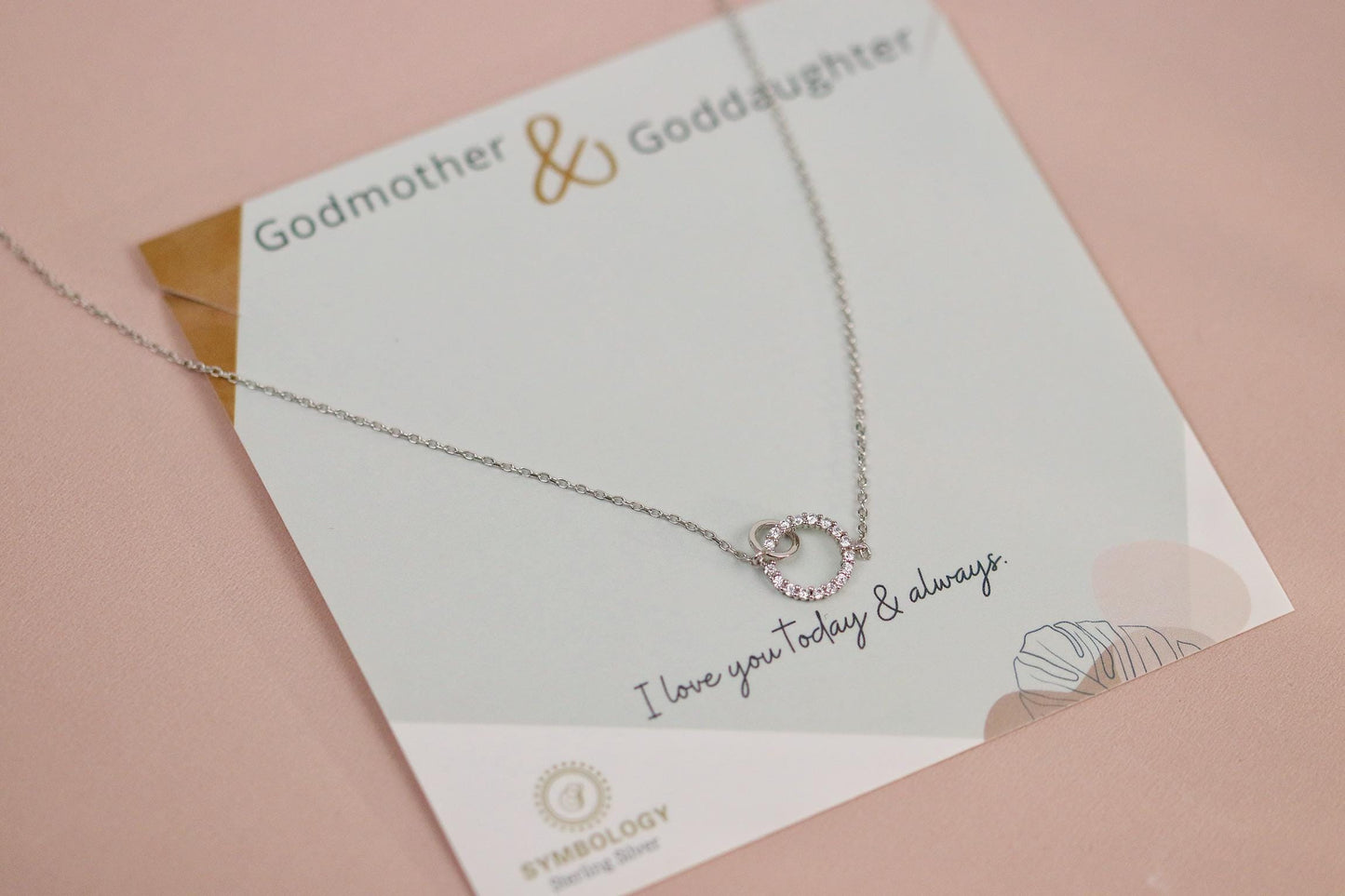 18th Birthday Gift,Elegant Interlocking Circle Necklace, Double Ring Pendant with Personalised Name Card