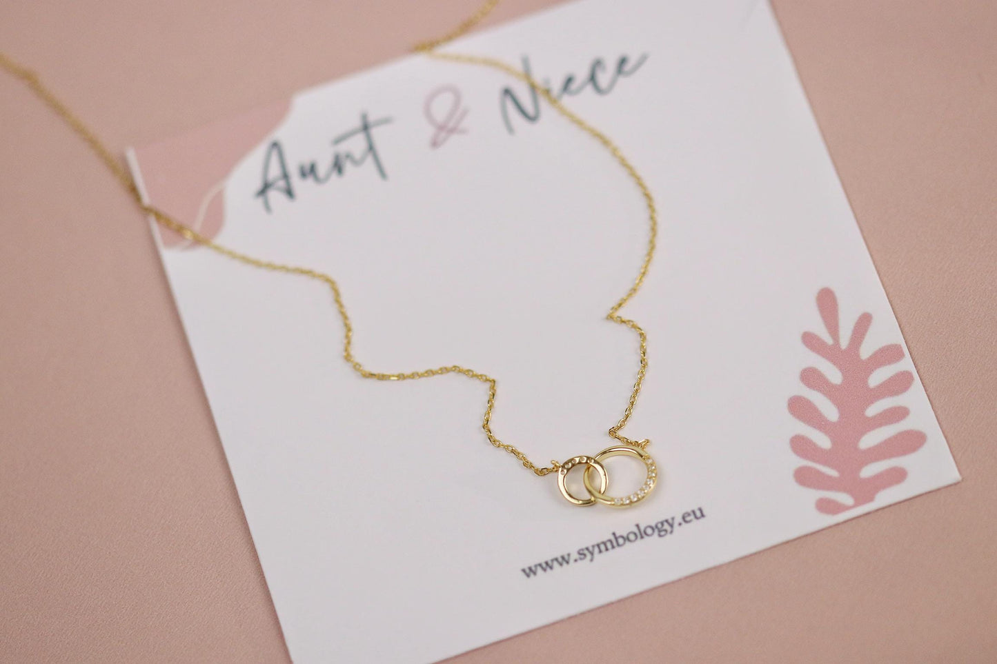 18th Birthday Gift,Elegant Interlocking Circle Necklace, Double Ring Pendant with Personalised Name Card