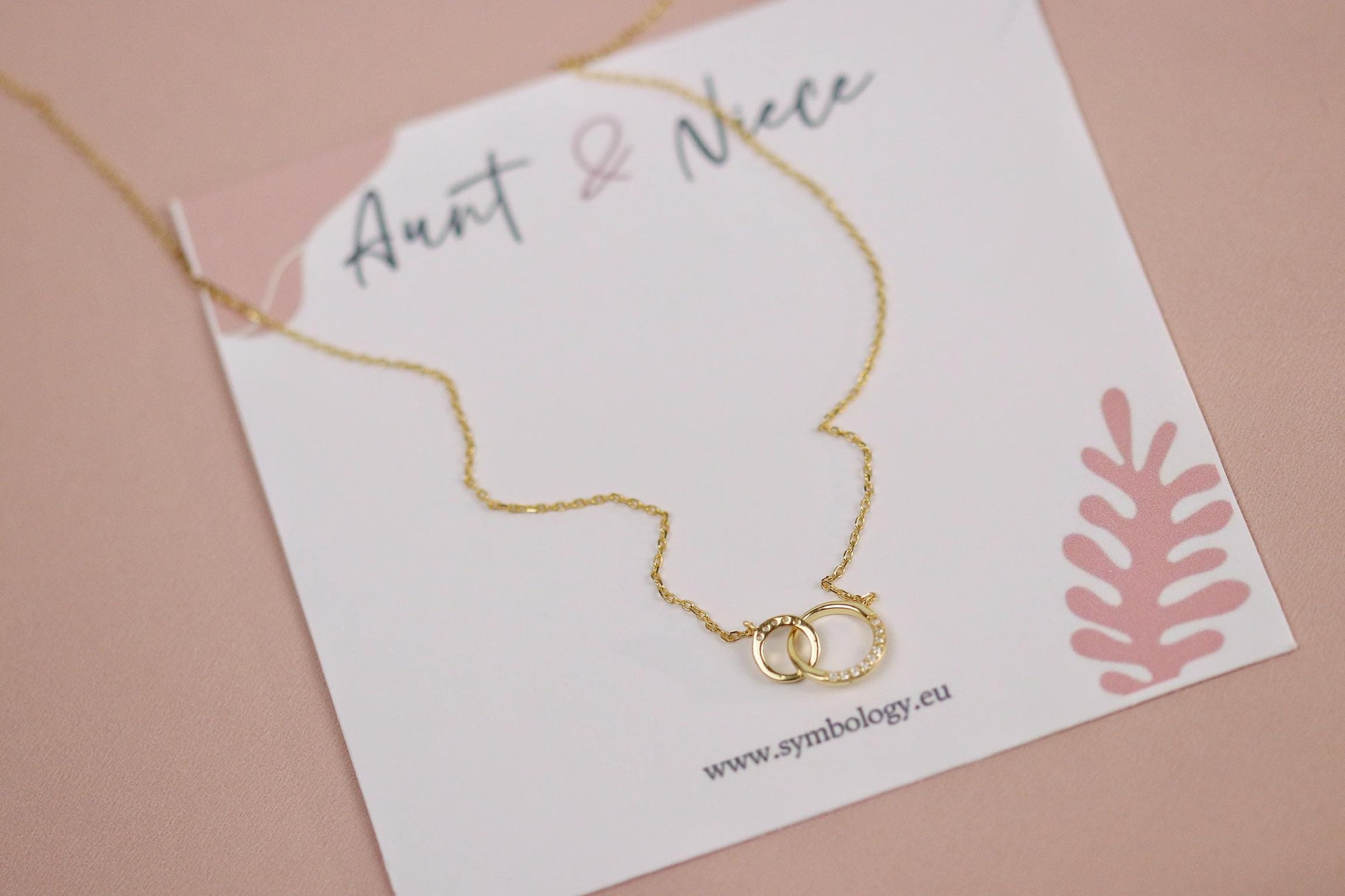 18th Birthday Gift,Elegant Interlocking Circle Necklace, Double Ring Pendant with Personalised Name Card