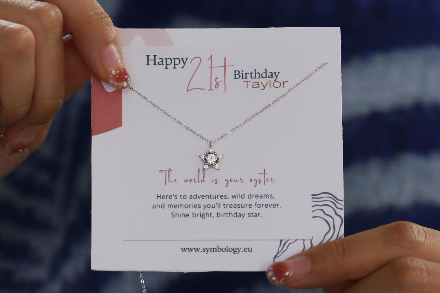 21st Birthday Gift, Sterling Silver Star Necklace, Dainty Star Pendant with Personalised Name Card