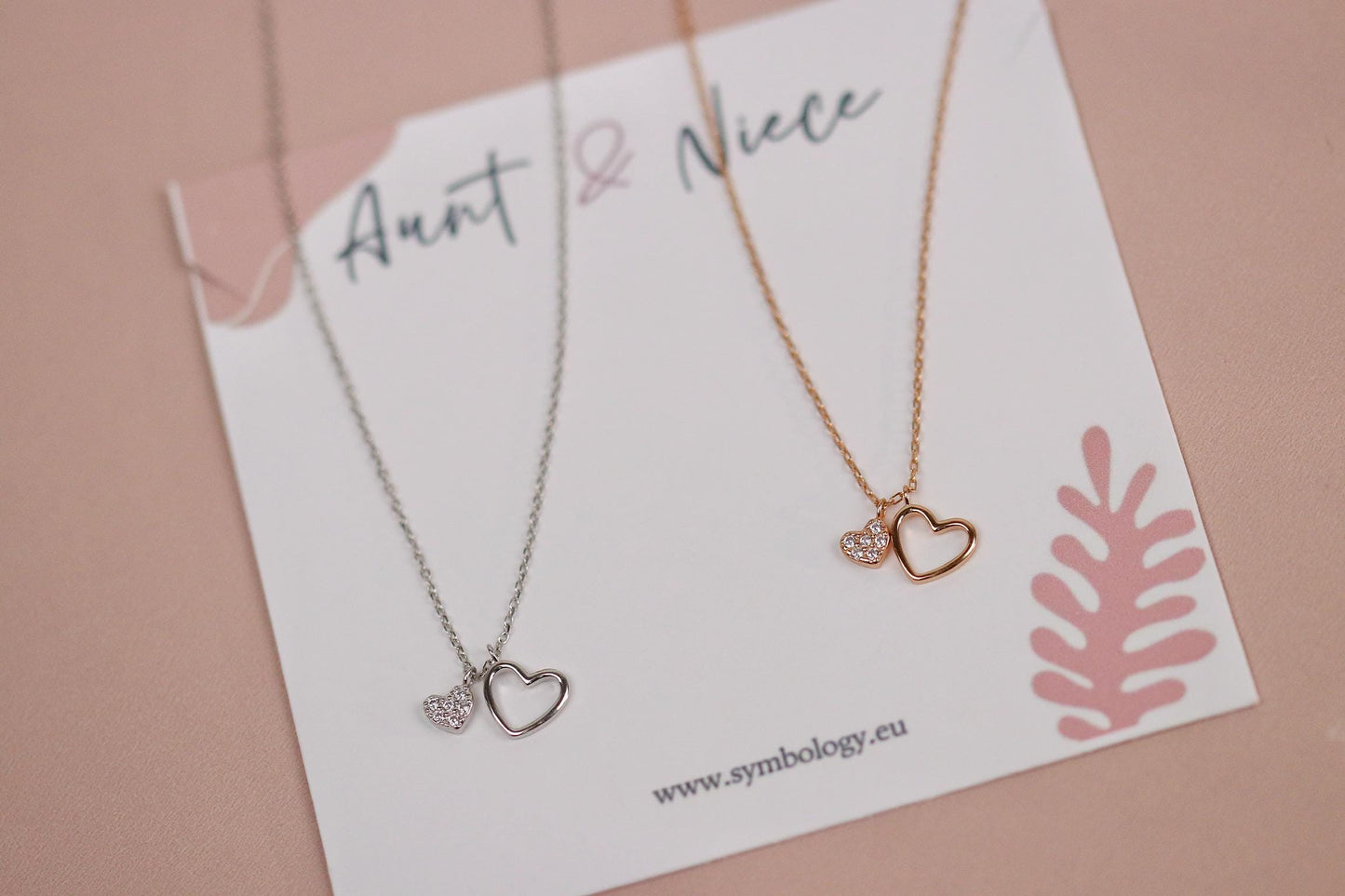 Sterling Silver/Rose Gold Double Heart Necklace, Dainty Heart Pendant Jewellery, Mother & Daughter Gift