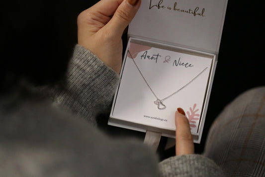 Sterling Silver/Rose Gold Double Heart Necklace, Dainty Heart Pendant Jewellery, Aunt & Niece Gift