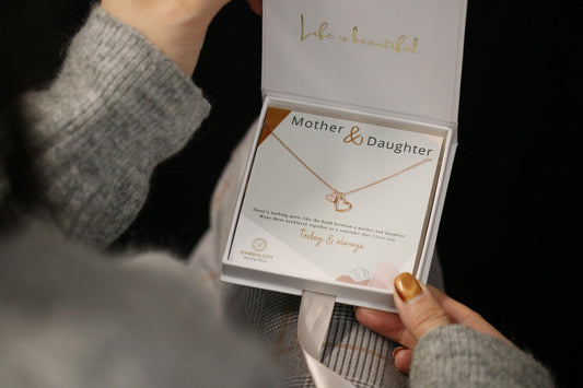 Sterling Silver/Rose Gold Double Heart Necklace, Dainty Heart Pendant Jewellery, Mother & Daughter Gift