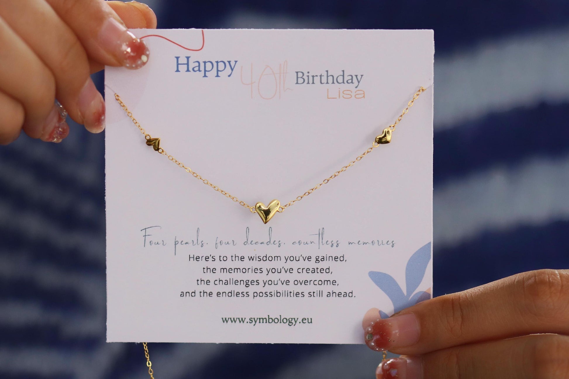 40th Birthday Gift, Three Love Heart Necklace, Milestone Birthday Jewellery with Personalised Name Card