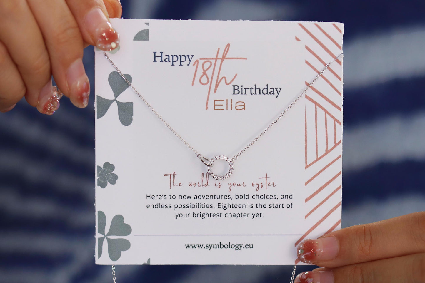 18th Birthday Gift,Elegant Interlocking Circle Necklace, Double Ring Pendant with Personalised Name Card