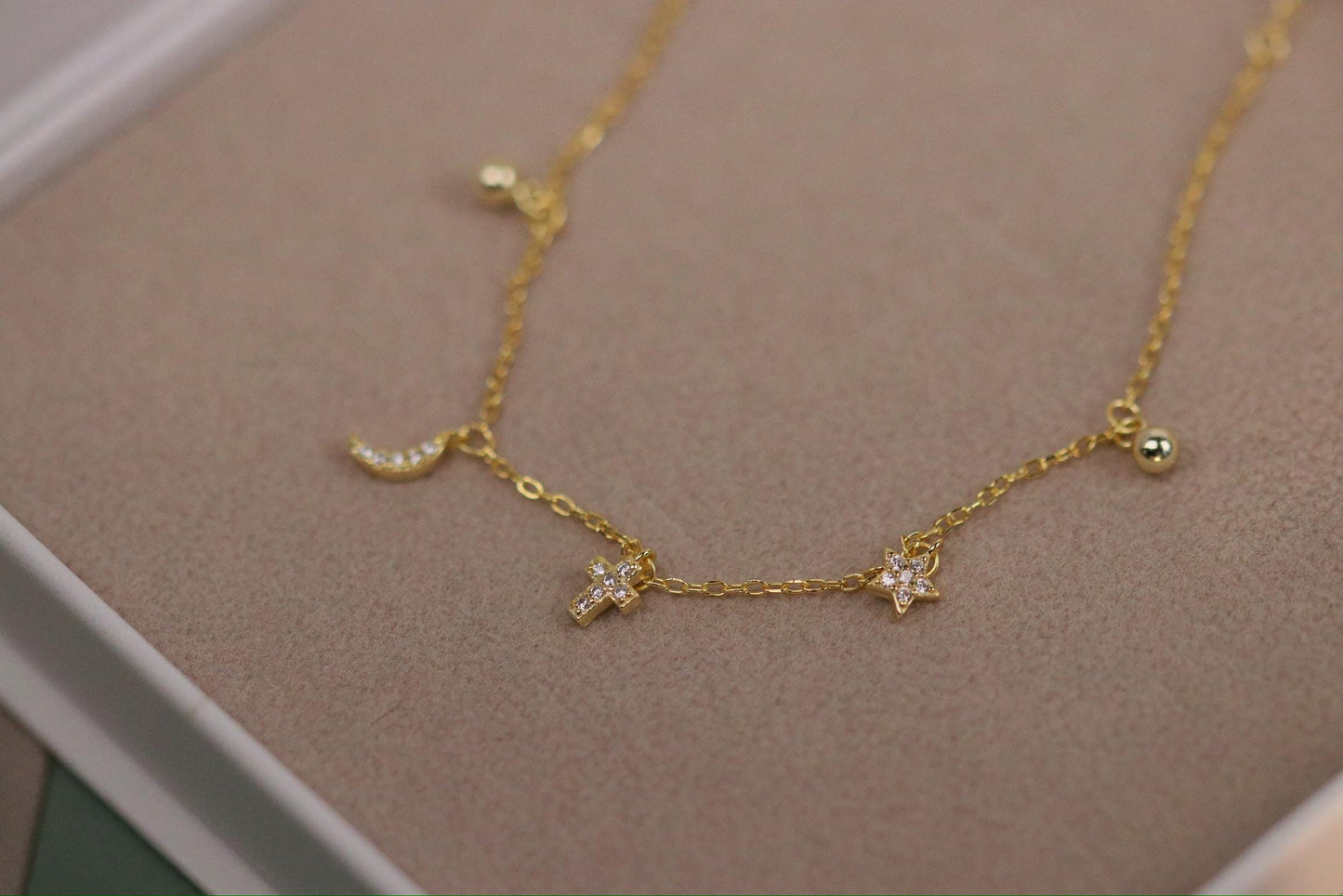 Sterling Silver or Gold Moon & Star Charm Bracelet, Dainty Celestial Bracelet, Birthday Gift