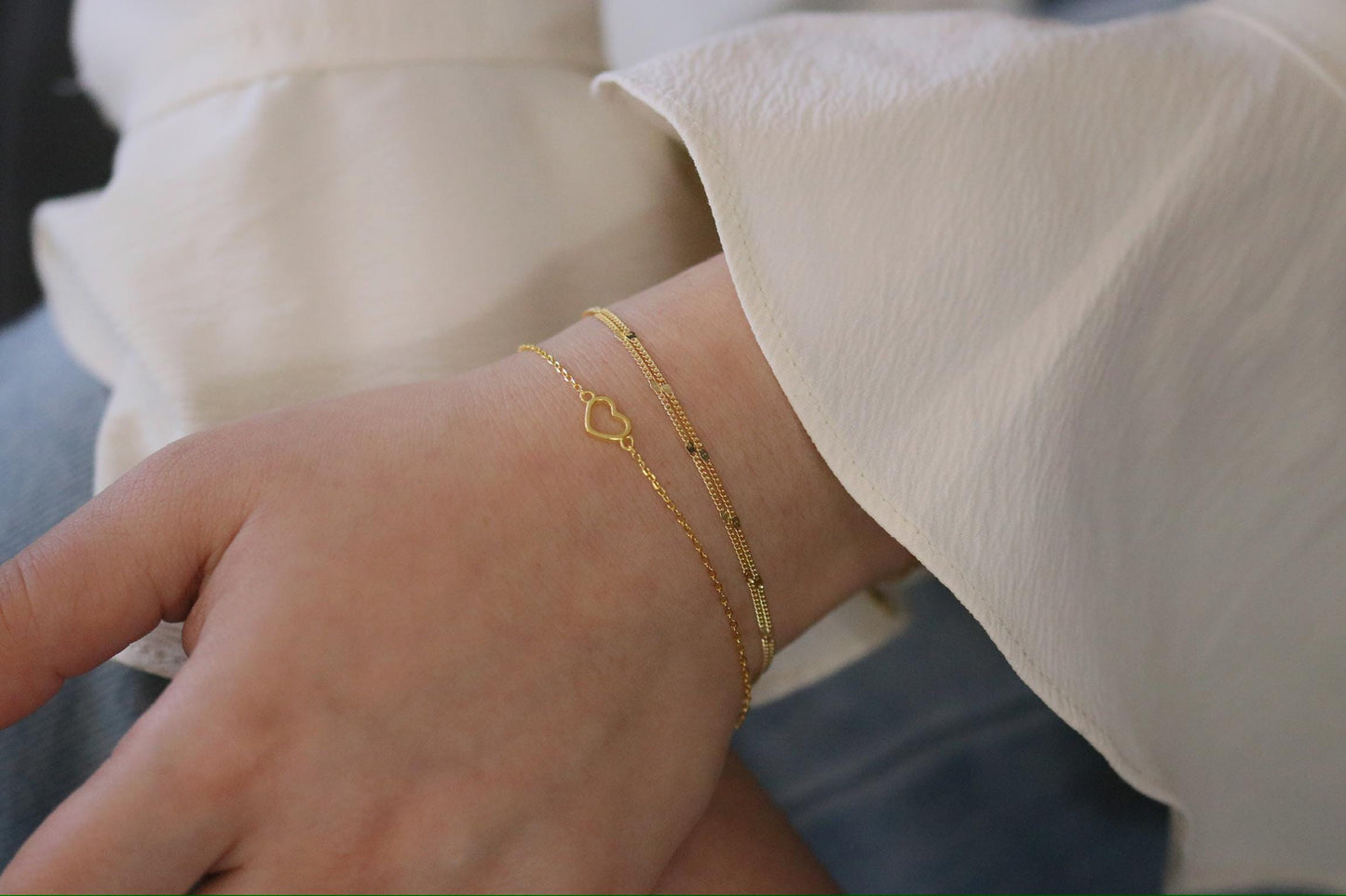 Sterling Silver Multi Layer Bracelet, Gold or Silver Dainty Chain Bangle, Minimalist Layered Jewelry